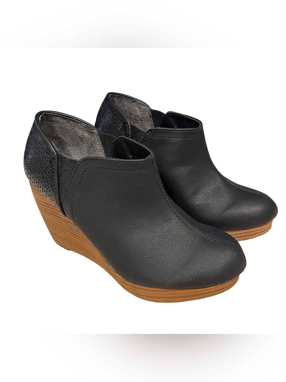 NEW Dr.Scholls Harlow Black Wedge Bootie Womens Sz 7.5W Comfort Slip On Boot